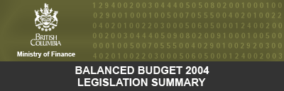 Balanced Budget 2004: Legislation Summary.