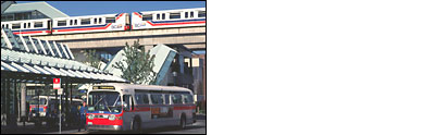 Photograph -- Bus and SkyTrain.