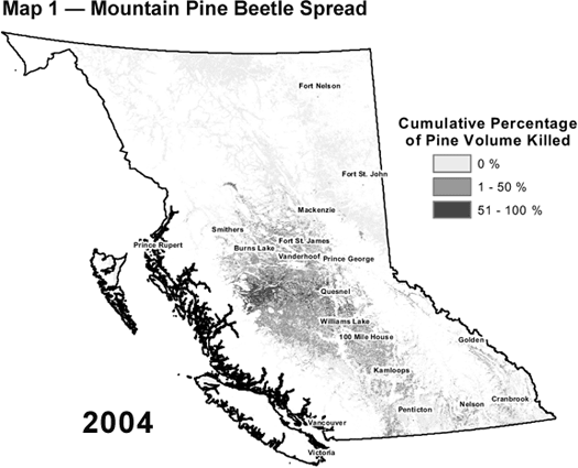 Map 1 - Mountain Pine Beetle Spread.