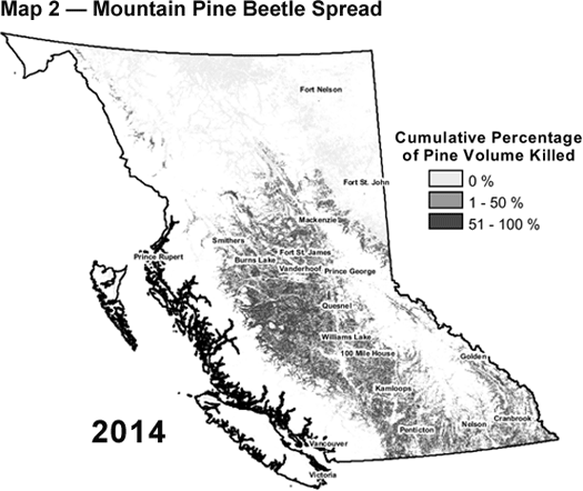 Map 2 - Mountain Pine Beetle Spread.