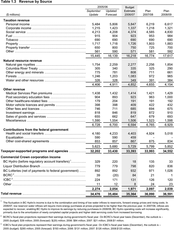 Table 1.3 Revenue by Source.