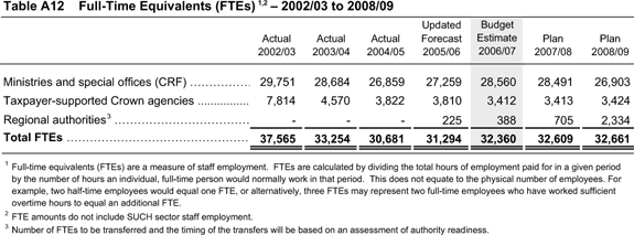 Table A12 Full-Time Equivalents (FTEs) - 2002/03 to 2008/09.