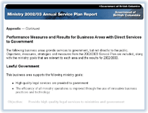 Link to Performance Measures and Results for Business Areas with Direct Services to Government.